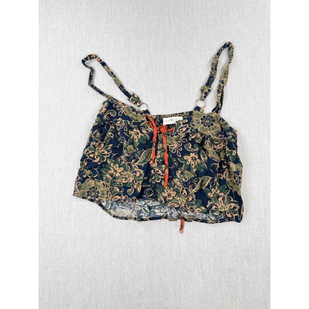 Natural Life Floral Boho Crop Cami Top Navy Olive Small